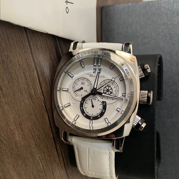 2221/4 RITMO MUNDO MENS SS CS WHITE DIAL WHITE LEATHER BAND - Picture 1 of 7